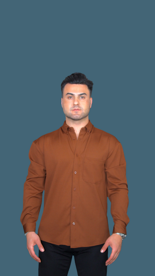 MEMZ LONG SLEEVE OXFORTD SHIRT IN BROWN