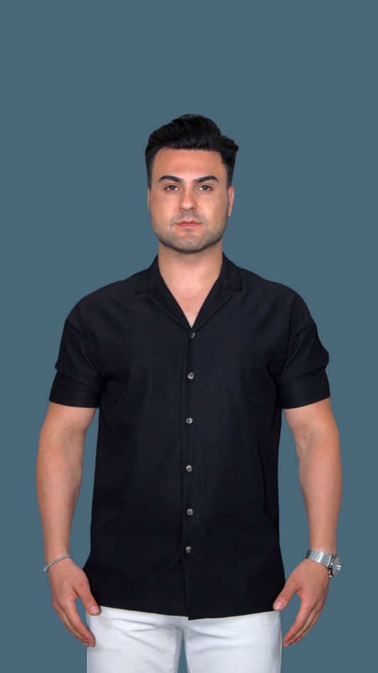 MEMZ EIVISSA REVERE SHIRT IN BLACK