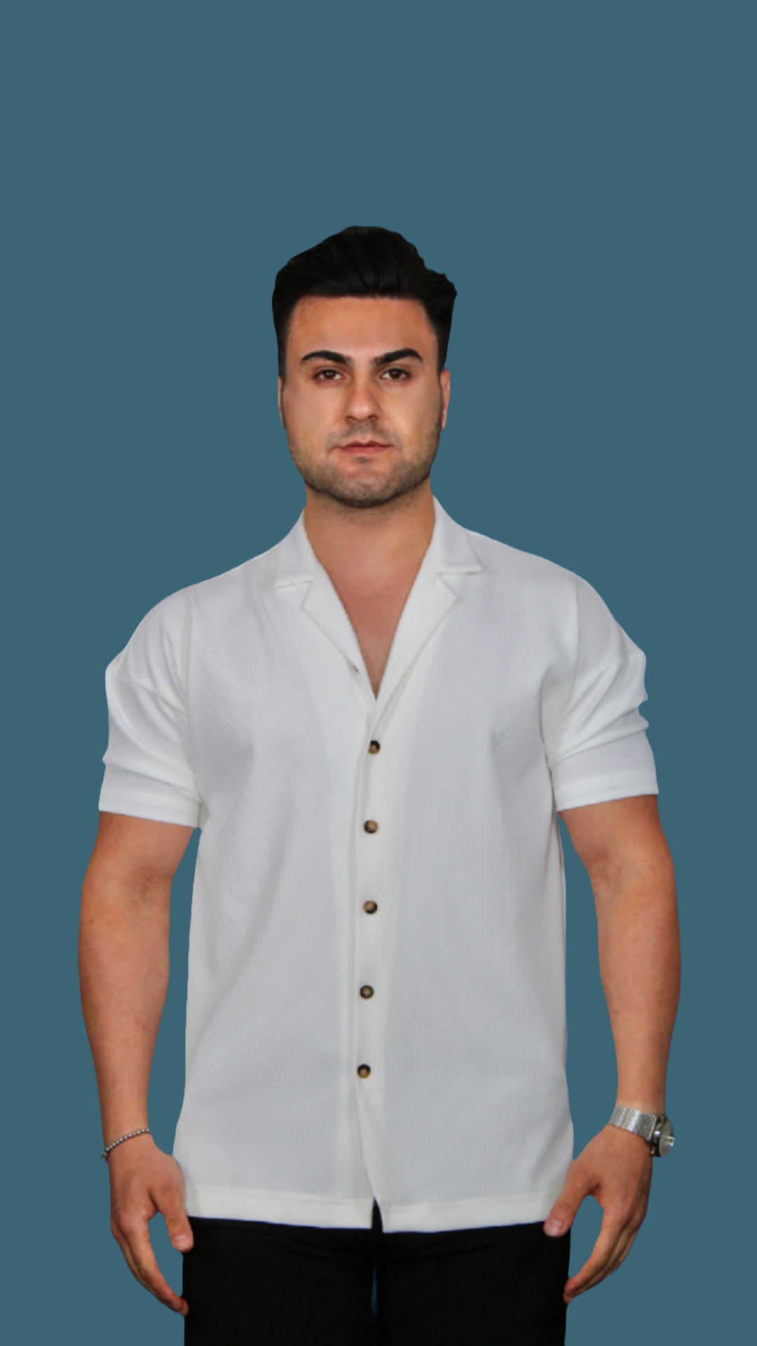 MEMZ EIVISSA REVERE SHIRT IN WHITE