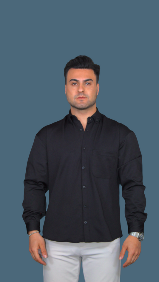 MEMZ LONG SLEEVE OXFORTD SHIRT IN BLACK